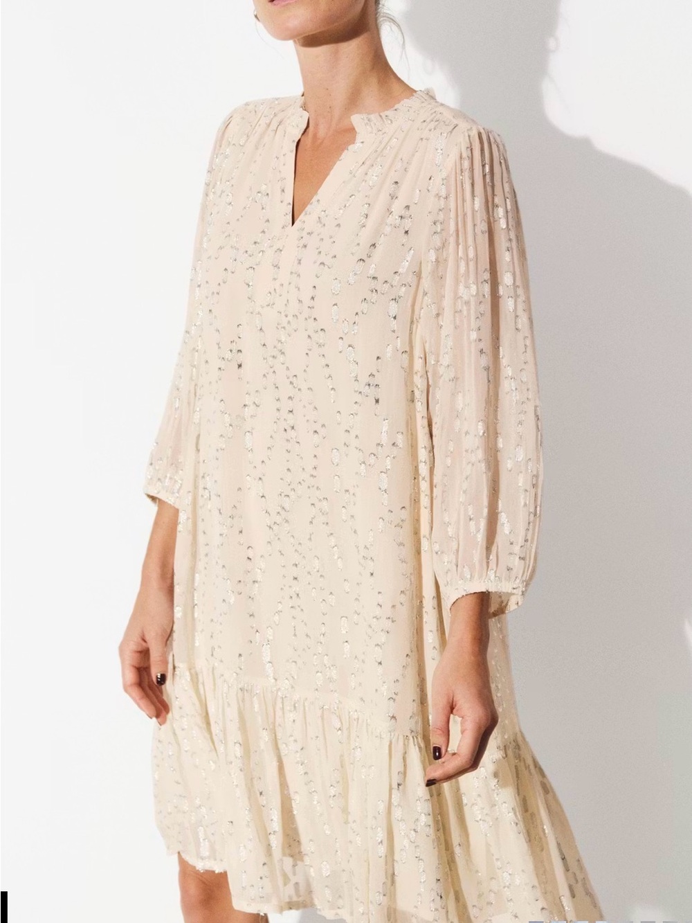 Part Two Metallic Dot Cream Boho Dress